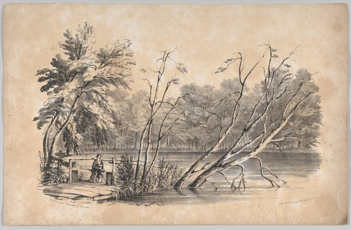 Sylvan Lake, Greenwood Cemetery, in: The New York Drawing Book, Containing a Series of Original Designs and Sketches of American Scenery, No. 2 by Frances Flora Bond Palmer, book, 1847