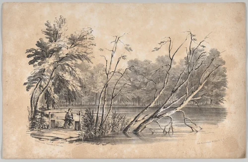 Sylvan Lake, Greenwood Cemetery, in: The New York Drawing Book, Containing a Series of Original Designs and Sketches of American Scenery, No. 2 by Frances Flora Bond Palmer, book, 1847