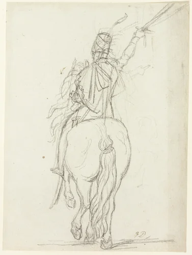 Mounted Officer from the Back by Jacques-Louis David, drawing, 1810