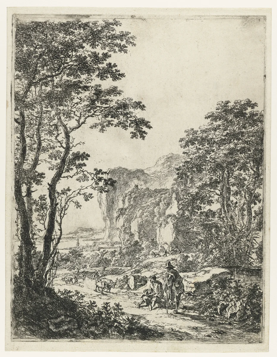 Landschap met een ossewagen, gezicht tussen Ancona en Senigallia by Jan Both, print, 1644-1652