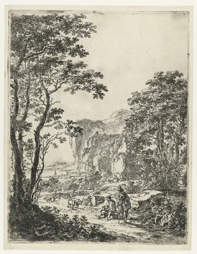 Landschap met een ossewagen, gezicht tussen Ancona en Senigallia by Jan Both, print, 1644-1652