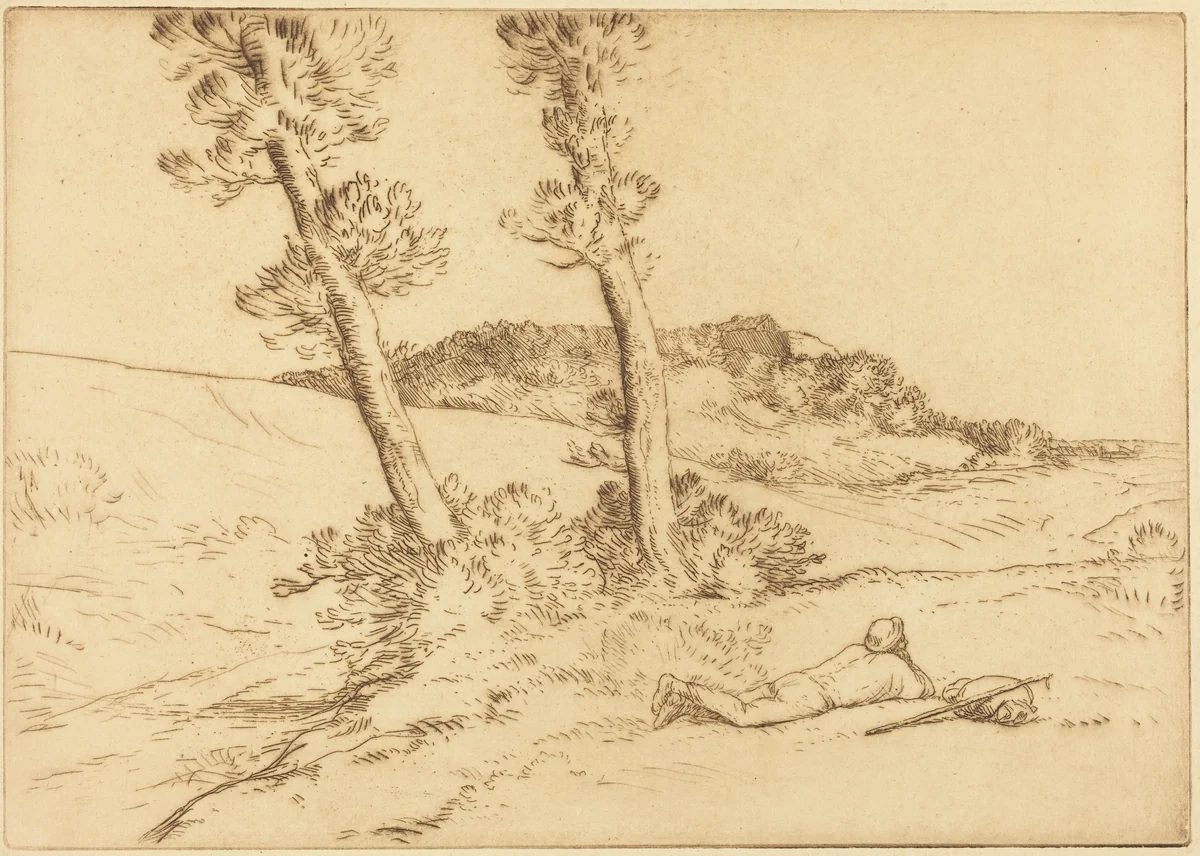 Traveler Reclining on the Grass (Le voyageur etendu sur le gazon) by Alphonse Legros, print, 1837-1911