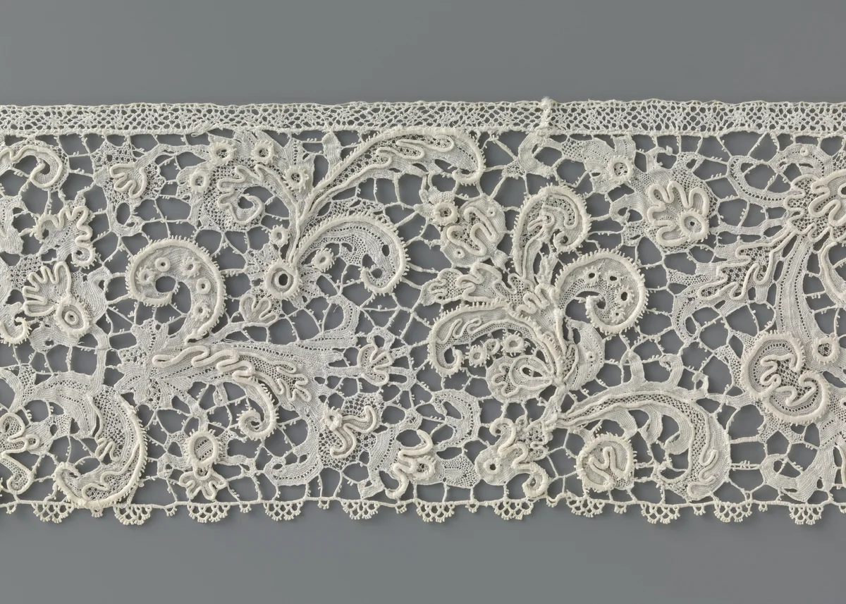 Strook naaldkant met palmetten en voluten by anonymous, other, 1650-1699