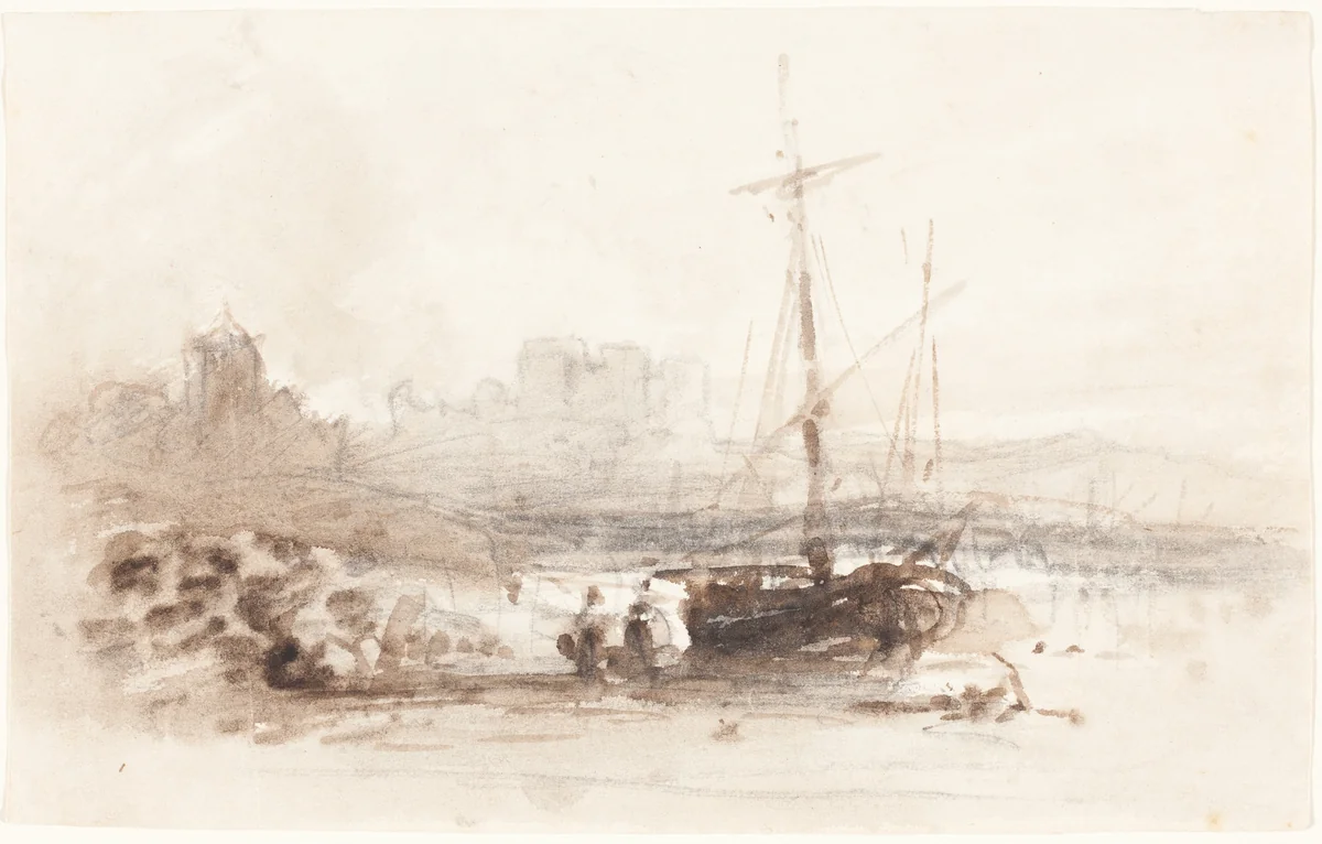 Sailboat on a Beach by John Varley, drawing, 1800-1850