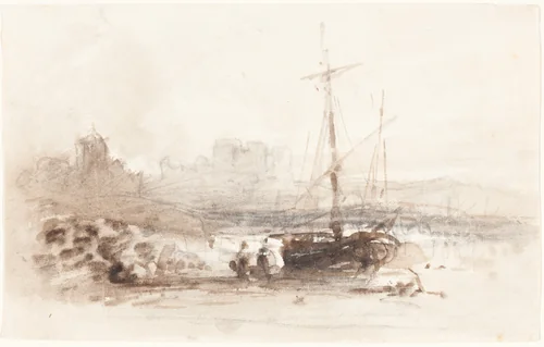 Sailboat on a Beach by John Varley, drawing, 1800-1850