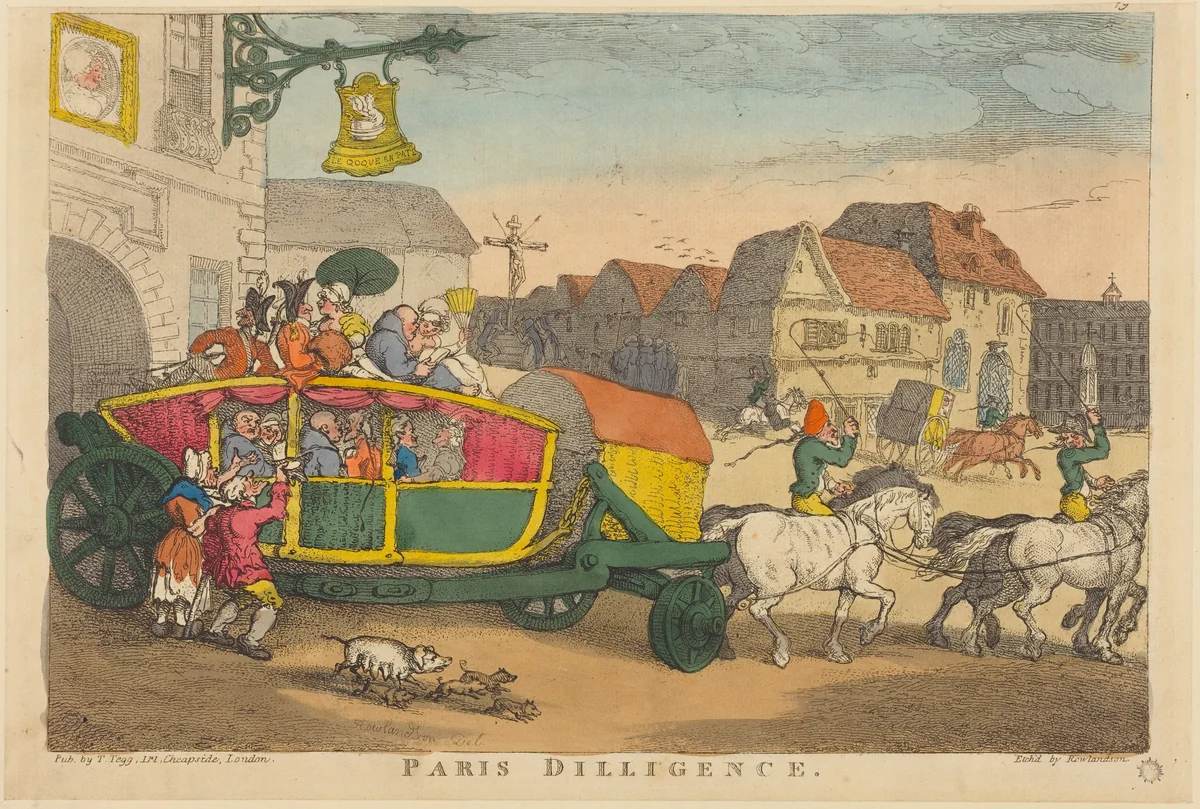 Paris Diligence by Thomas Rowlandson, print, 1810