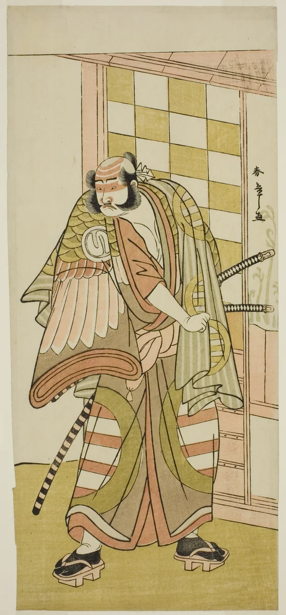 The Actor Sawamura Sojuro III as Kobayashi no Asahina Saburo in the Play Kuruwagayoi Komachi Soga, Performed at the Nakamura Theater in the Second Month, 1781 by Katsukawa Shunsho (勝川 春章), print, 1776-1786