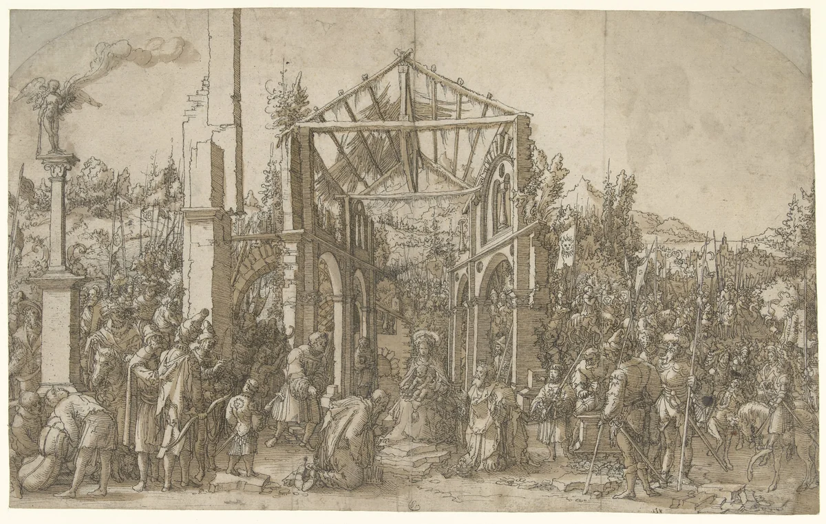 De aanbidding der koningen by Unknown, drawing, 1500-1600