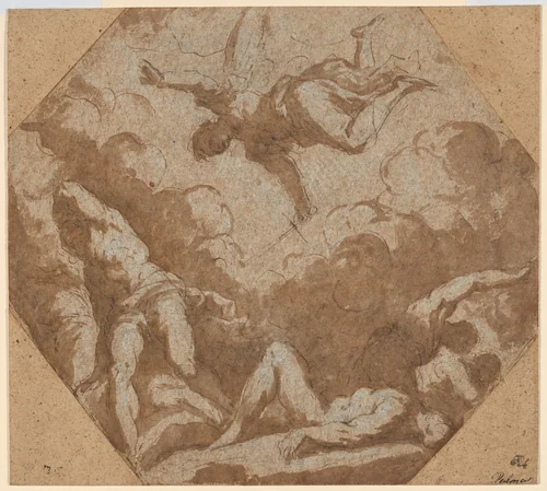 The Fall of the Rebel Angels by Jacopo Palma il Giovane, drawing, 1580-1590