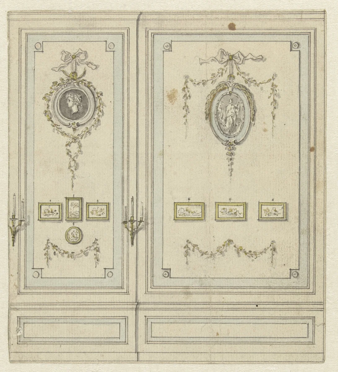 Ontwerp voor een deel van een wand voor de zijkamer van Van Hasselt by Jurriaan Andriessen, drawing, 1752-1819