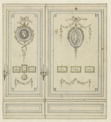 Ontwerp voor een deel van een wand voor de zijkamer van Van Hasselt by Jurriaan Andriessen, drawing, 1752-1819