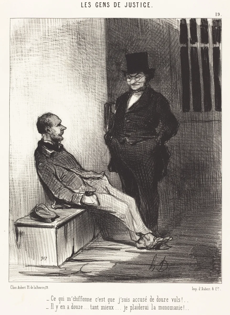 Ce qui m'chiffonne c'est... douze vols!... by Honoré Daumier, print, 1846