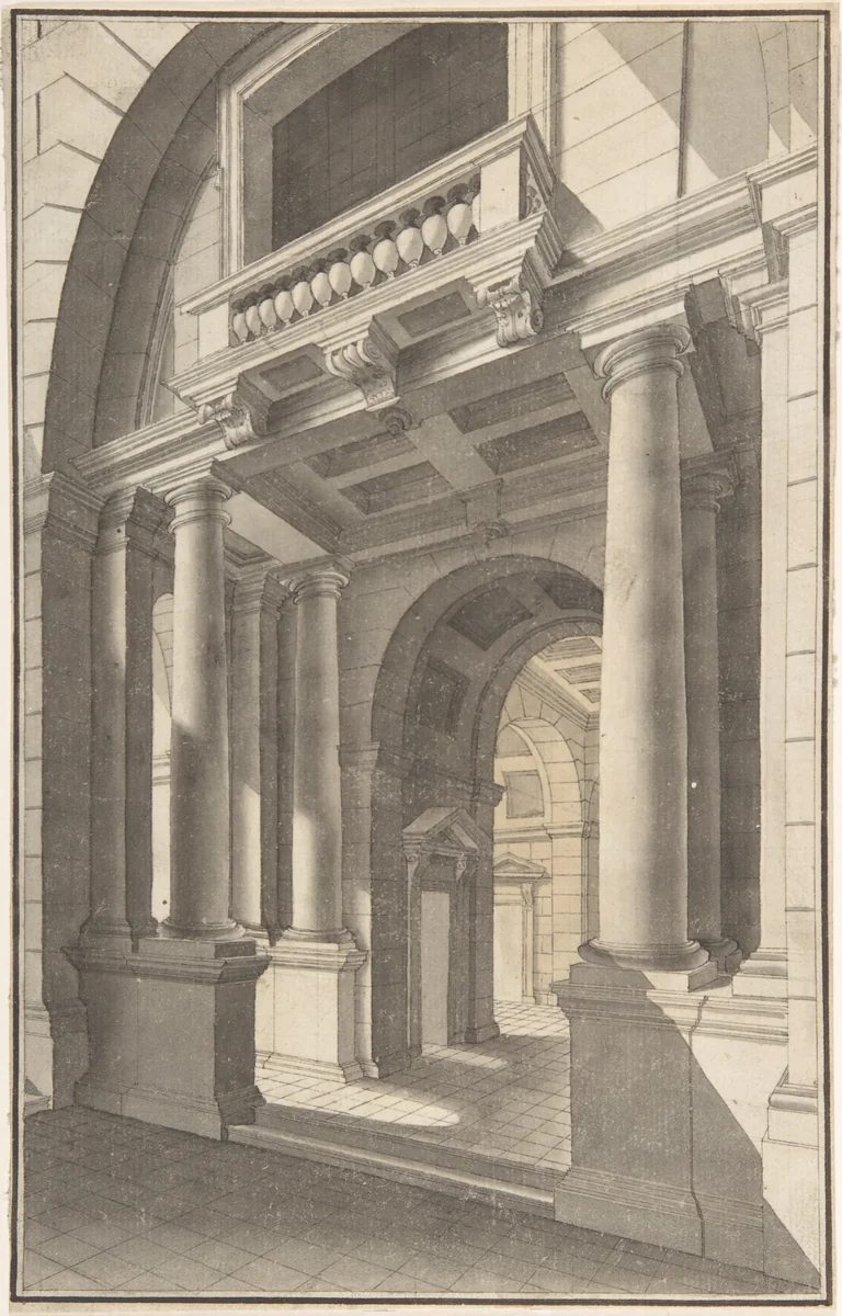 Architectural Perspective of an Arched Vestibule by anonymous, drawing, 1700-1800