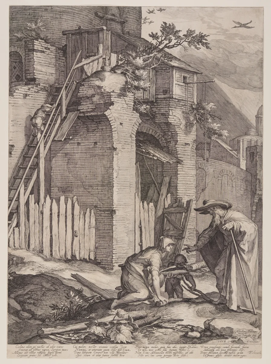 Prophet Elijah with the Widow of Zarephath by Jan Saenredam, print, 1604