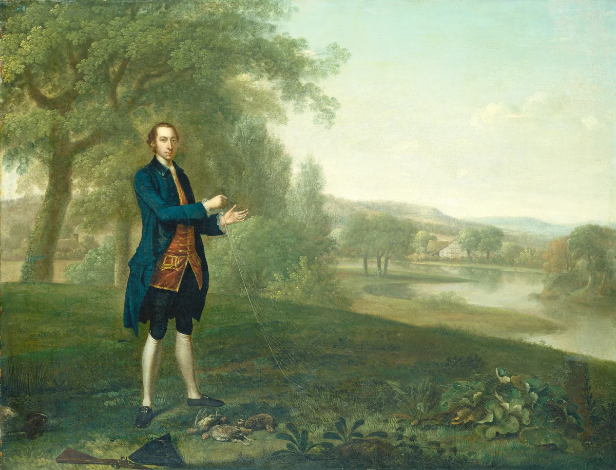 Portrait of a Gentleman Netting Partridges by Arthur Devis, painting, 1756
