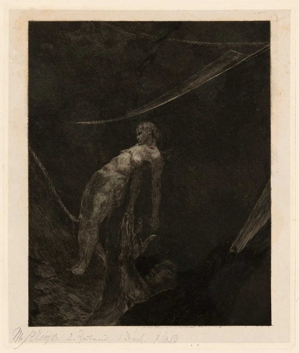 Back into Nothingness, plate fifteen from A Life by Max Klinger, print, 1884