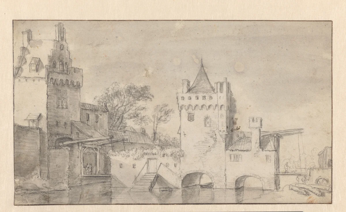 Witte Vrouwenpoort te Utrecht by Anthonie Waterloo, drawing, 1619-1690