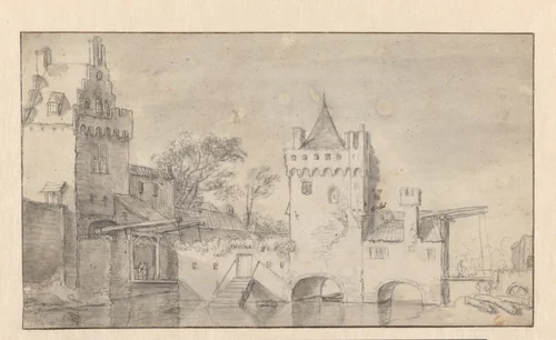 Witte Vrouwenpoort te Utrecht by Anthonie Waterloo, drawing, 1619-1690