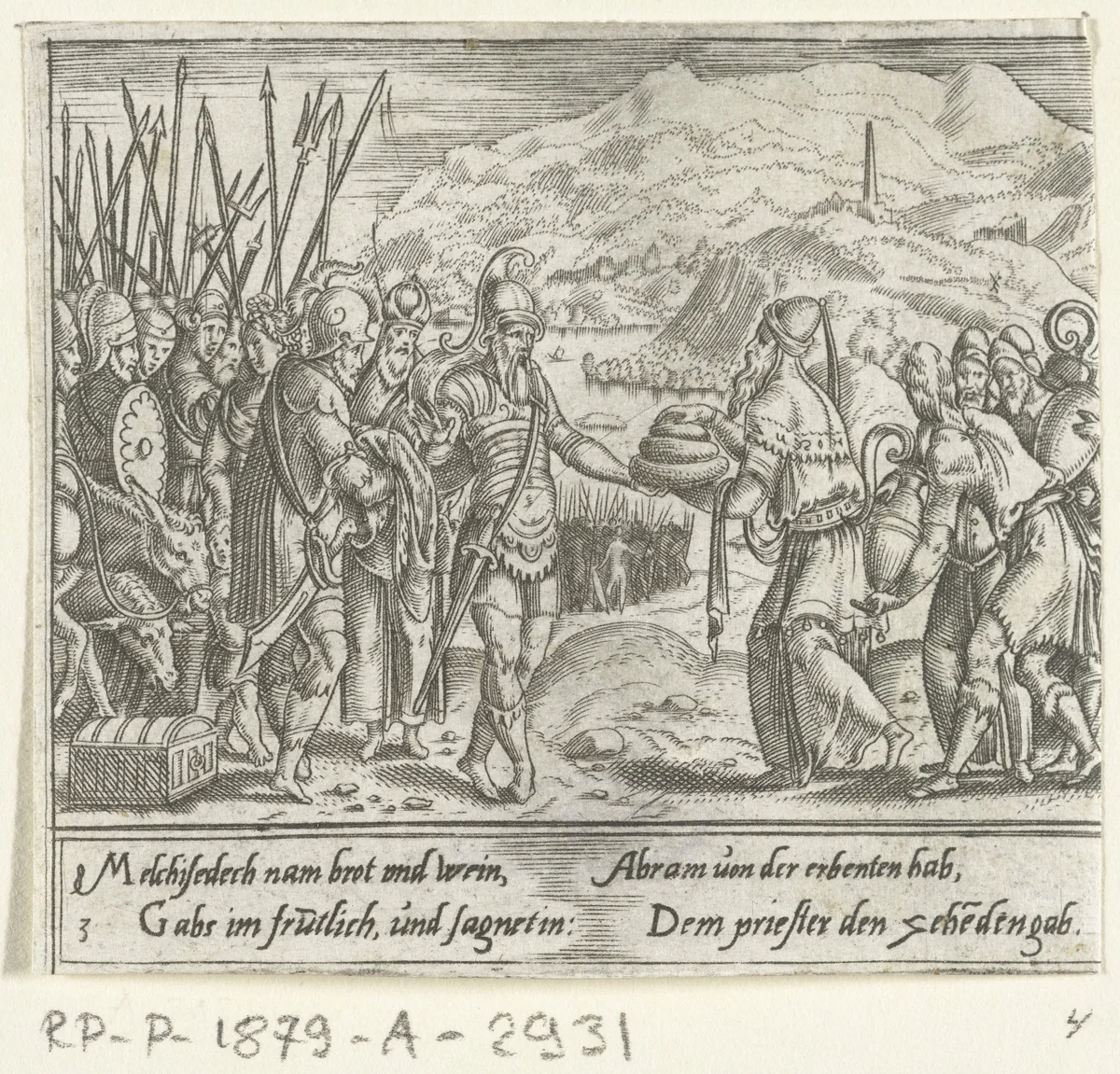 Abraham en Melchisedek by Cornelis Bos, print, 1555