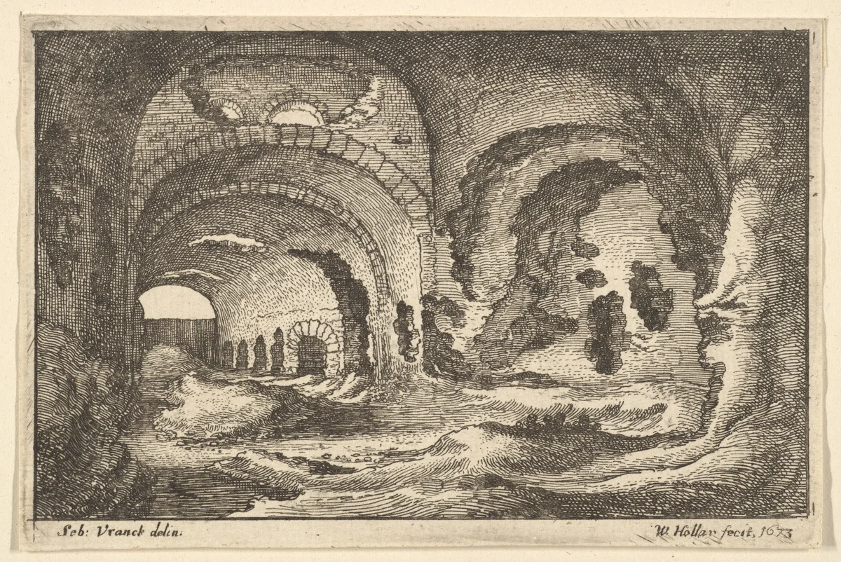 Roman remains at Tivoli, from "Roman Ruins" by Wenceslaus Hollar, print, 1673