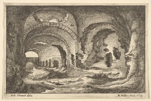 Roman remains at Tivoli, from "Roman Ruins" by Wenceslaus Hollar, print, 1673