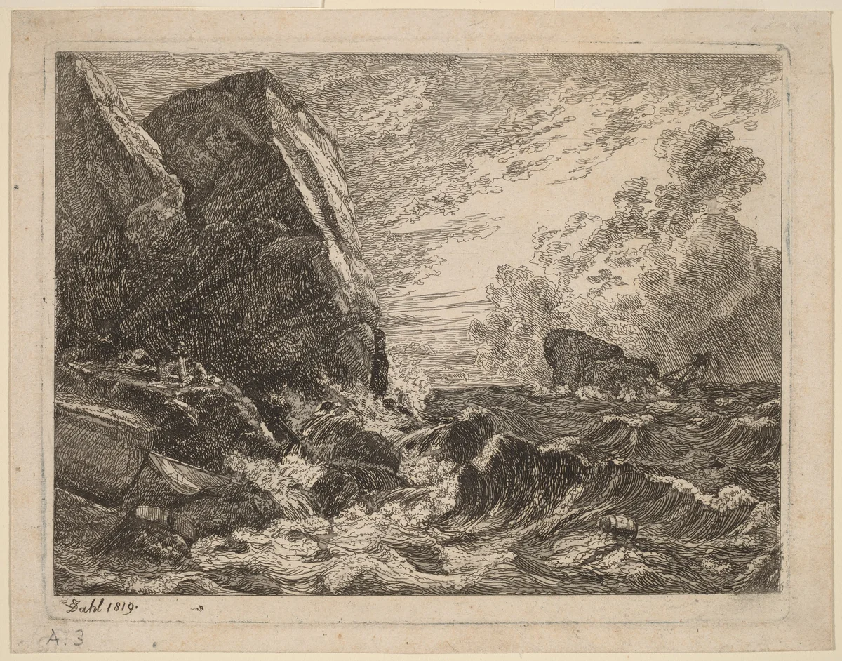 Norwegian Coast During a Storm by Johan Christian Dahl, print, 1819