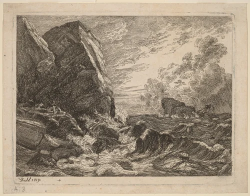 Norwegian Coast During a Storm by Johan Christian Dahl, print, 1819