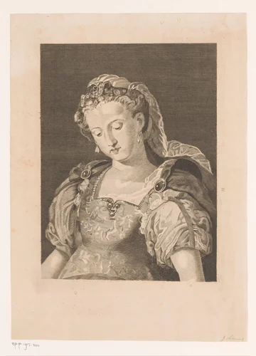 Portret van een onbekende vrouw by Jean Théodore Joseph Linnig, print, 1825-1891