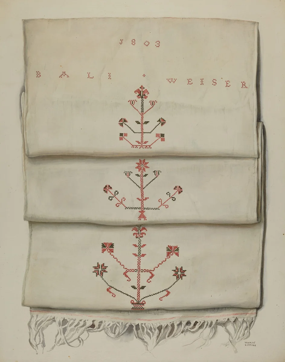 Pa. German Embroidered Towel by Frances Lichten, index of american design, 1935-1942
