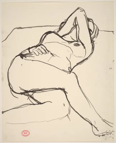 Untitled [reclining nude covering her face with her arm] by Richard Diebenkorn, drawing, 1955-1967