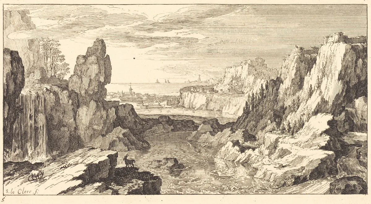 Mountain Landscape by Sébastien Le Clerc, print, 1673