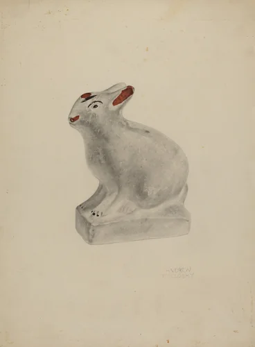Pa. German Seated Chalkware Rabbit by Andrew Topolosky, index of american design, 1938