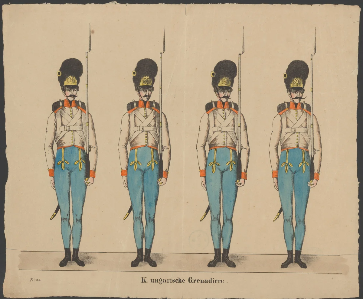 Hongaarse Grenadier by anonymous, print, 1800-1899