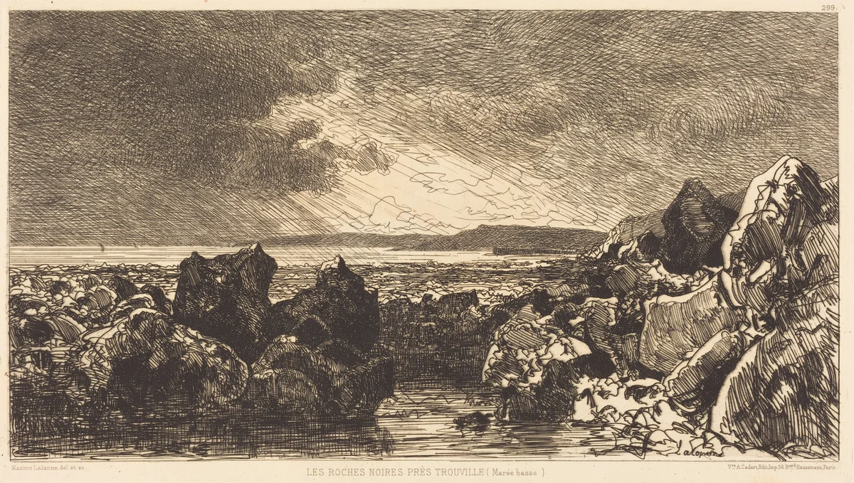 Les Roches noires près Trouville (Marèe Basse) by Maxime Lalanne, print, 1874
