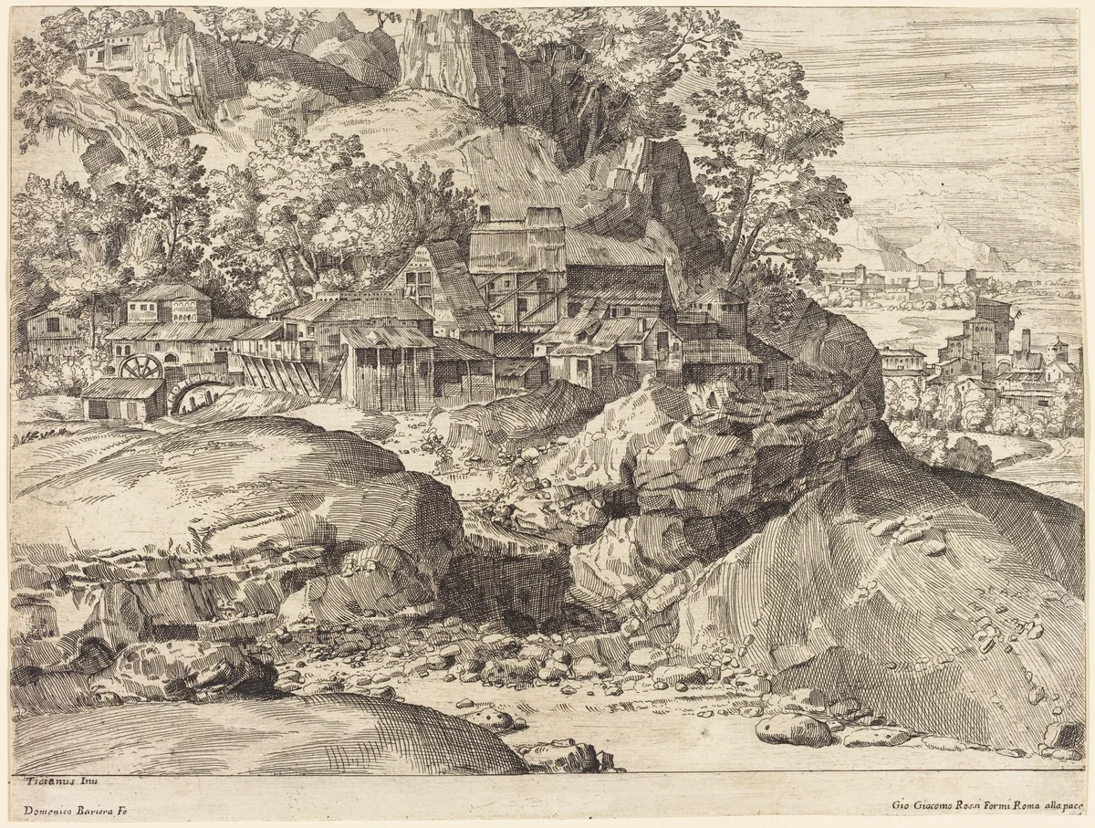 Landscape with a Mill by Dominique Barrière
Titian, print, 1650