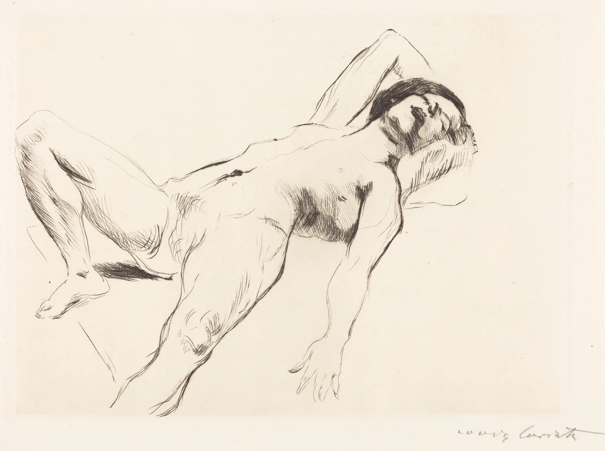 Liegender Weiblicher Akt I (Reclining Female Nude I) by Lovis Corinth; Bruno Cassirer, print, 1912