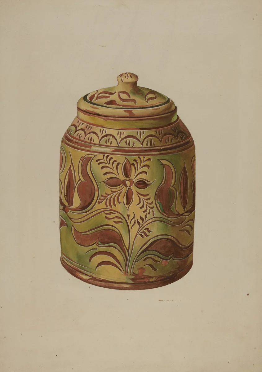 Pennsylvania German Covered Jar by Henry Moran, index of american design, 1939