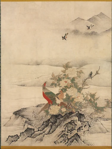 Flowers and Birds in a Spring Landscape by Kano Motonobu (狩野元信), painting, 1500-1559