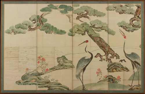 Cranes, Pines, and Bamboo by Ogata Kōrin, painting, 1700-1716