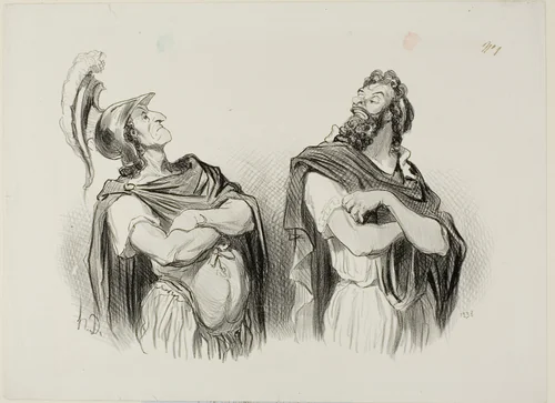 Achilles and Agamemnon. Achilles: “- And what do I care about your Troy!,” plate one from Physionomies Tragiques by Honoré-Victorin Daumier, print, 1851