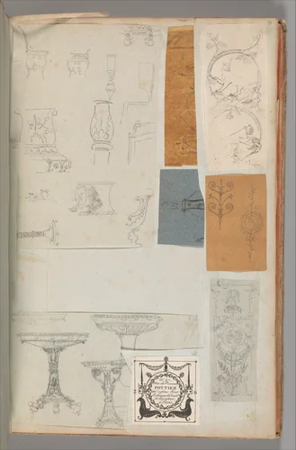 Page from a Scrapbook containing Drawings and Several Prints of Architecture, Interiors, Furniture and Other Objects by Charles Percier, book, 1795-1805