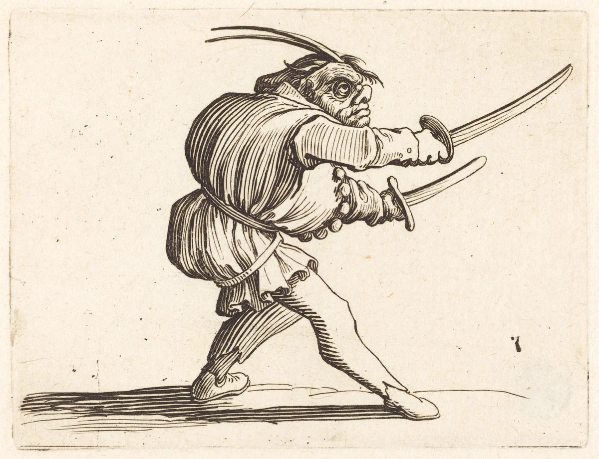 Duellist with Two Sabers by Jacques Callot, print, 1622