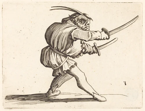 Duellist with Two Sabers by Jacques Callot, print, 1622