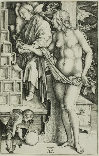 The Temptation of the Idler (The Dream of the Doctor) by Albrecht Dürer, print, 1493-1503