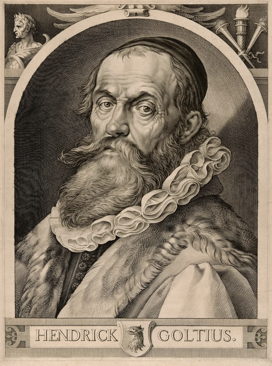 Portrait of Hendrick Goltzius by Jan Harmensz. Muller, print, 1612-1622
