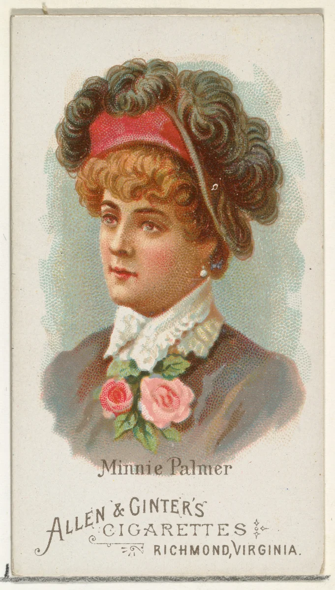 Minnie Palmer, from World's Beauties, Series 1 (N26) for Allen & Ginter Cigarettes by Allen & Ginter, print, 1888