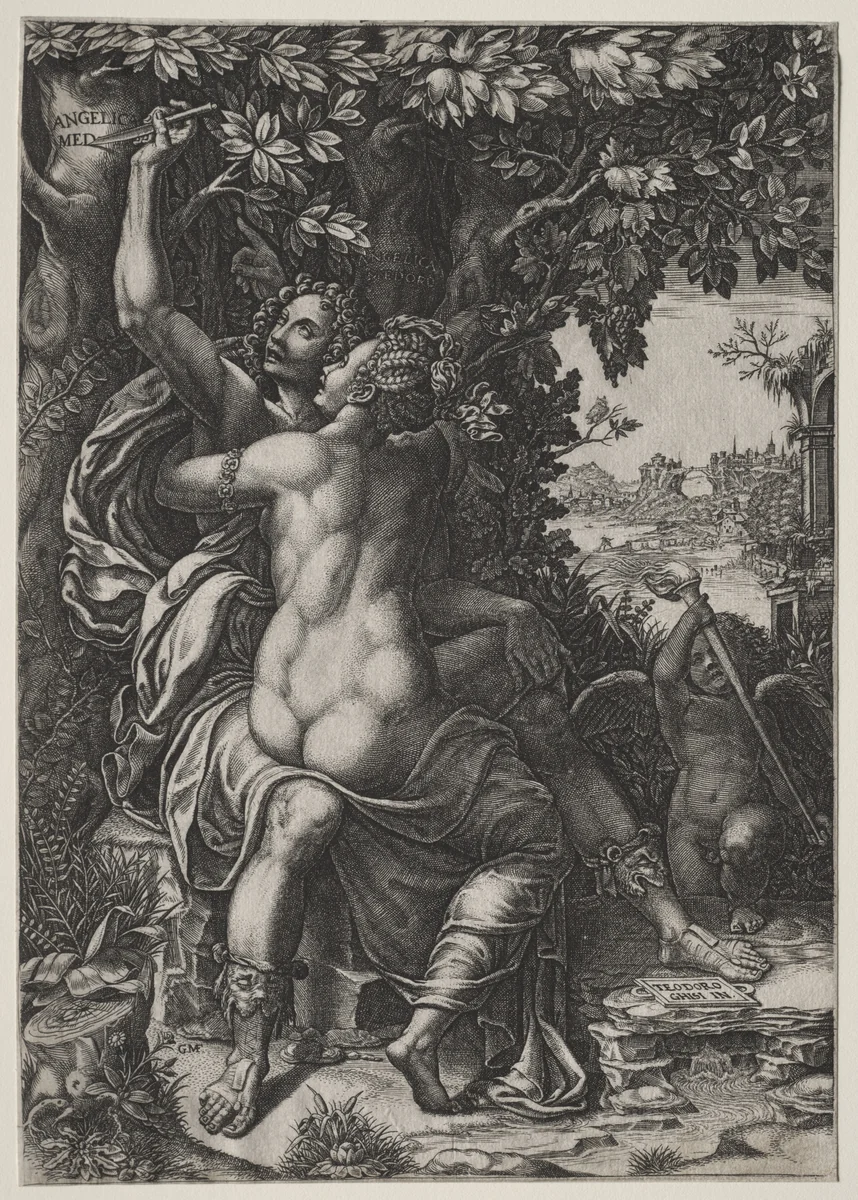 Angelica and Medoro by Giorgio Ghisi, print, 1565-1575