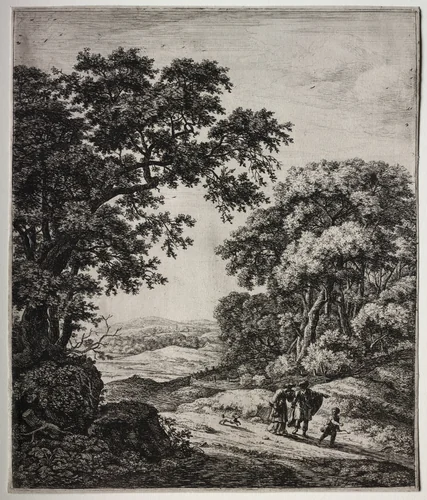 Six large upright landscapes with scenes from the Old Testament by Anthonie Waterloo, print, 1640-1690
