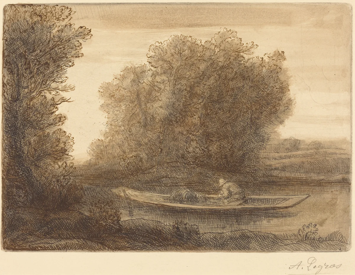 Bend in the River (Un coin de riviere) by Alphonse Legros, print, 1837-1911