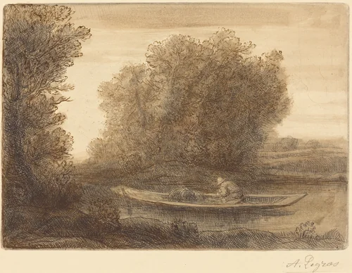 Bend in the River (Un coin de riviere) by Alphonse Legros, print, 1837-1911